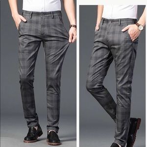 #R22 NEW Men’s Grey Plaid Straight Slim Chino Pants